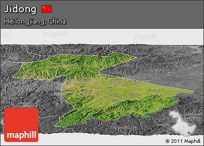 Satellite Panoramic Map of Jidong, desaturated