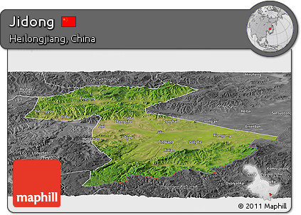 Satellite Panoramic Map of Jidong, desaturated
