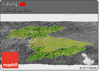 Satellite Panoramic Map of Jidong, desaturated