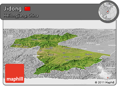 Satellite Panoramic Map of Jidong, lighten, desaturated