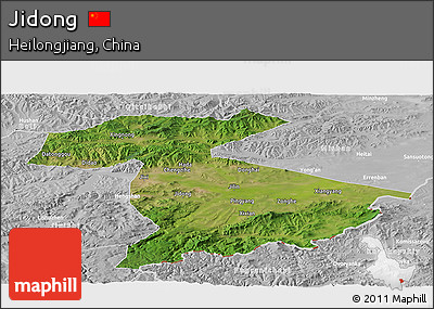 Satellite Panoramic Map of Jidong, lighten, desaturated