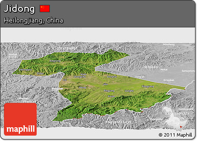 Satellite Panoramic Map of Jidong, lighten, desaturated