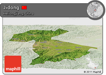 Satellite Panoramic Map of Jidong, lighten