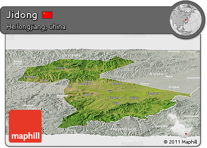 Satellite Panoramic Map of Jidong, lighten, semi-desaturated