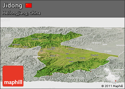 Satellite Panoramic Map of Jidong, lighten, semi-desaturated