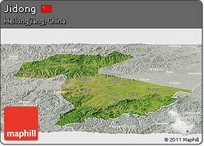 Satellite Panoramic Map of Jidong, lighten, semi-desaturated