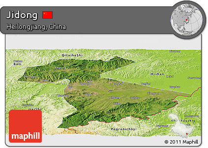 Satellite Panoramic Map of Jidong, physical outside