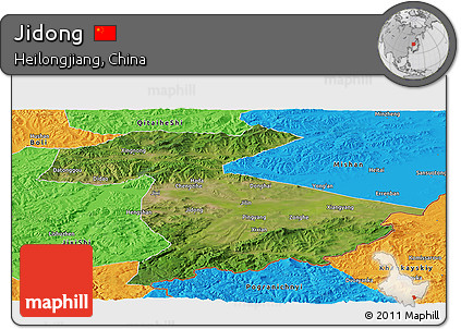 Satellite Panoramic Map of Jidong, political outside