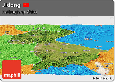 Satellite Panoramic Map of Jidong, political outside