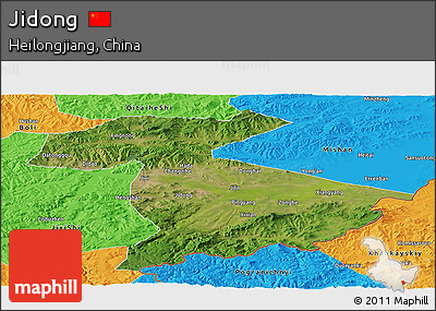 Satellite Panoramic Map of Jidong, political outside