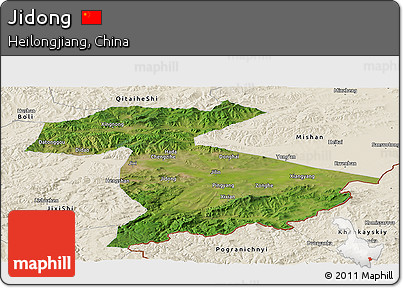 Satellite Panoramic Map of Jidong, shaded relief outside