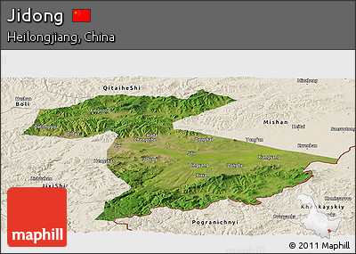 Satellite Panoramic Map of Jidong, shaded relief outside