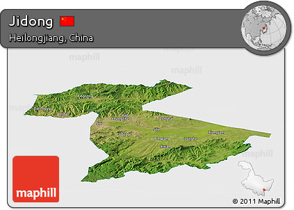 Satellite Panoramic Map of Jidong, single color outside
