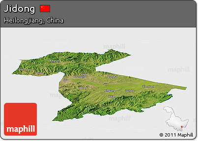 Satellite Panoramic Map of Jidong, single color outside