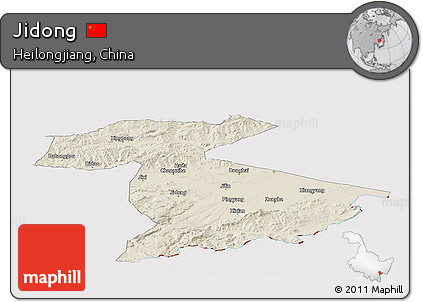 Shaded Relief Panoramic Map of Jidong, cropped outside