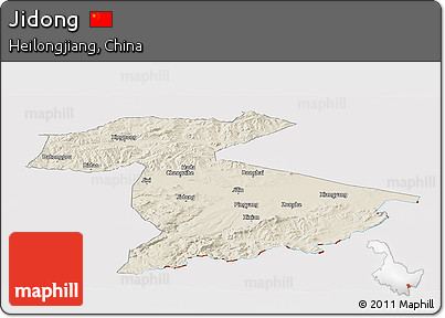 Shaded Relief Panoramic Map of Jidong, cropped outside