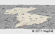 Shaded Relief Panoramic Map of Jidong, darken, desaturated