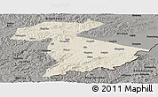 Shaded Relief Panoramic Map of Jidong, darken, semi-desaturated