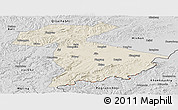 Shaded Relief Panoramic Map of Jidong, desaturated