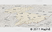 Shaded Relief Panoramic Map of Jidong, semi-desaturated