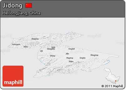 Silver Style Panoramic Map of Jidong, single color outside