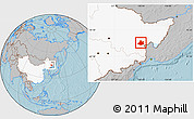 Gray Location Map of Jixi Shi, highlighted country, hill shading