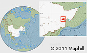 Savanna Style Location Map of Jixi Shi, highlighted country, hill shading
