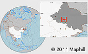 Gray Location Map of Lanxi, highlighted country, highlighted parent region, hill shading
