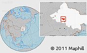Gray Location Map of Lanxi, highlighted parent region, hill shading