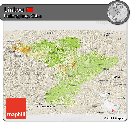 Physical Panoramic Map of Linkou, shaded relief outside