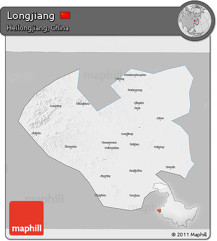 Gray 3D Map of Longjiang, single color outside