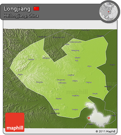 Physical 3D Map of Longjiang, darken