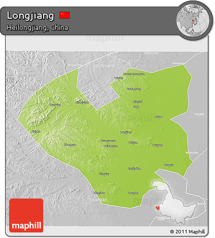 Physical 3D Map of Longjiang, lighten, desaturated