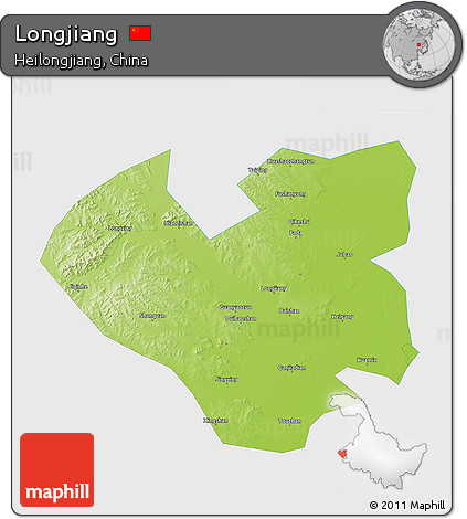 Physical 3D Map of Longjiang, single color outside