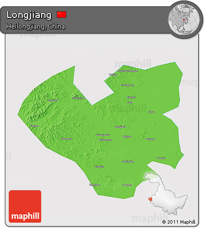 Political 3D Map of Longjiang, single color outside