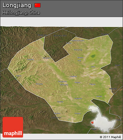 Satellite 3D Map of Longjiang, darken