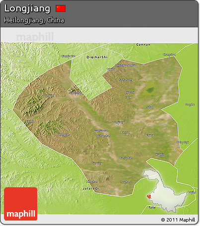 Satellite 3D Map of Longjiang, physical outside