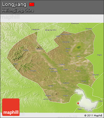 Satellite 3D Map of Longjiang, physical outside