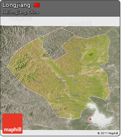 Satellite 3D Map of Longjiang, semi-desaturated