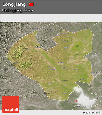 Satellite 3D Map of Longjiang, semi-desaturated