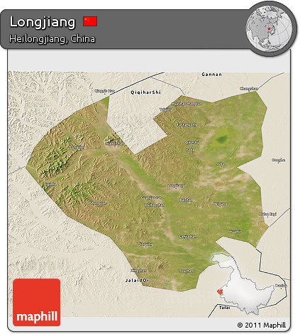 Satellite 3D Map of Longjiang, shaded relief outside