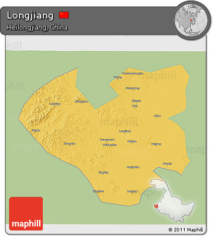 Savanna Style 3D Map of Longjiang, single color outside