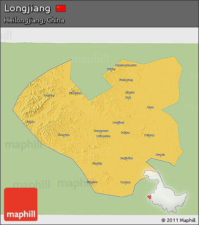 Savanna Style 3D Map of Longjiang, single color outside