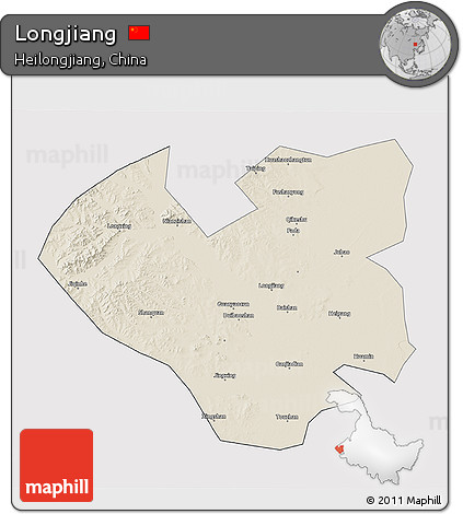 Shaded Relief 3D Map of Longjiang, cropped outside