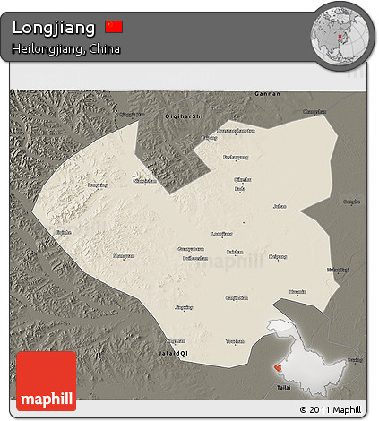 Shaded Relief 3D Map of Longjiang, darken