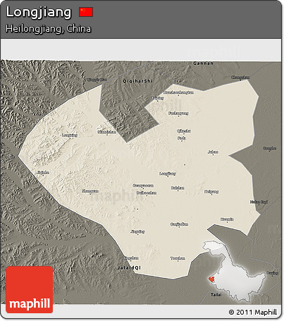 Shaded Relief 3D Map of Longjiang, darken