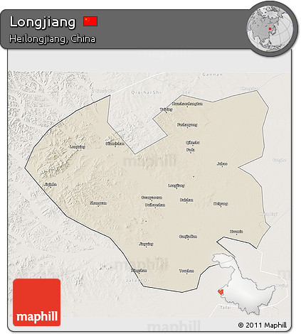 Shaded Relief 3D Map of Longjiang, lighten