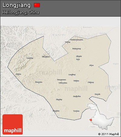 Shaded Relief 3D Map of Longjiang, lighten