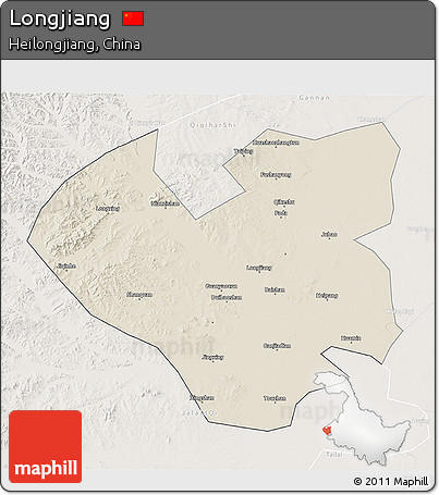 Shaded Relief 3D Map of Longjiang, lighten