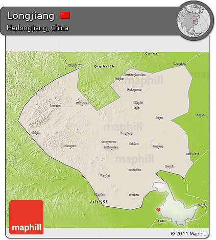 Shaded Relief 3D Map of Longjiang, physical outside